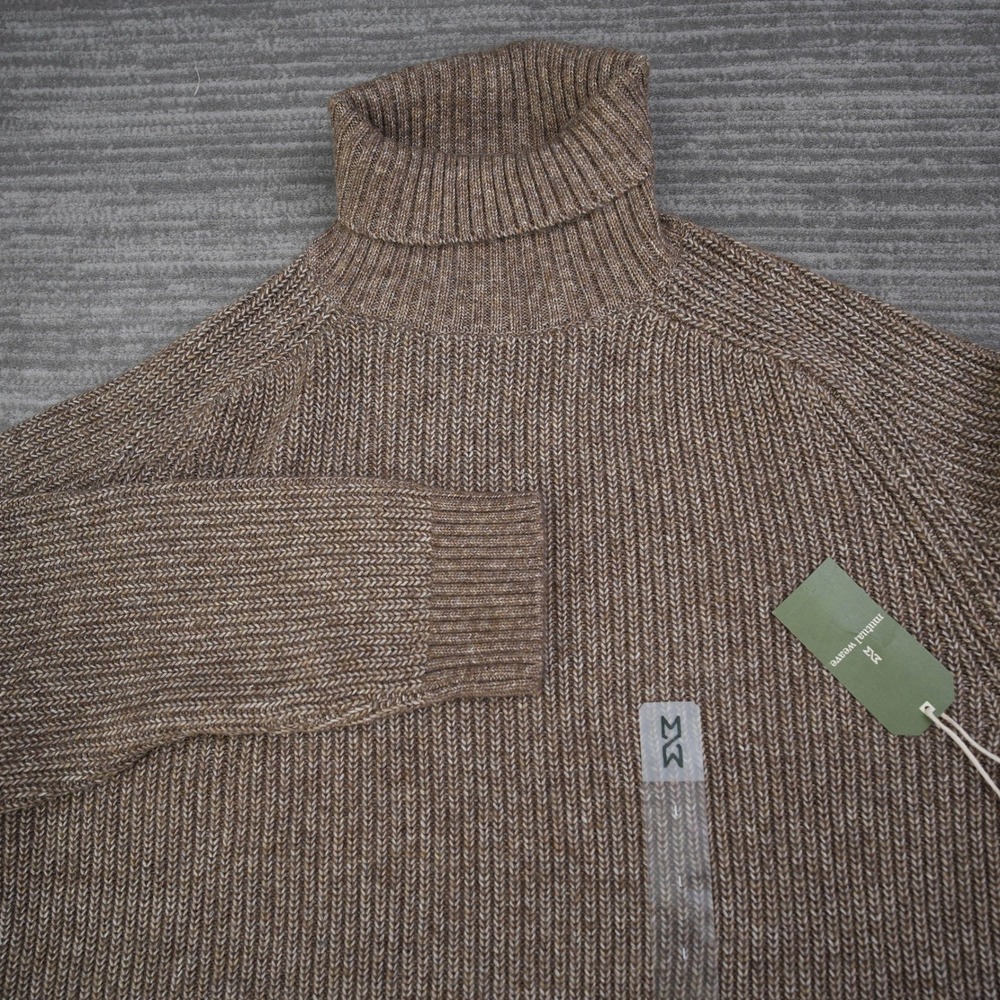 Mutual Weave Turtleneck Sweater Men Mushroom Heather Brown Ribbed Knit Large NWT